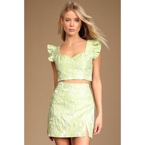 Lulus Sunny Seasons Lime Green Floral Jacquard Mini Skirt - Size S
Worn once